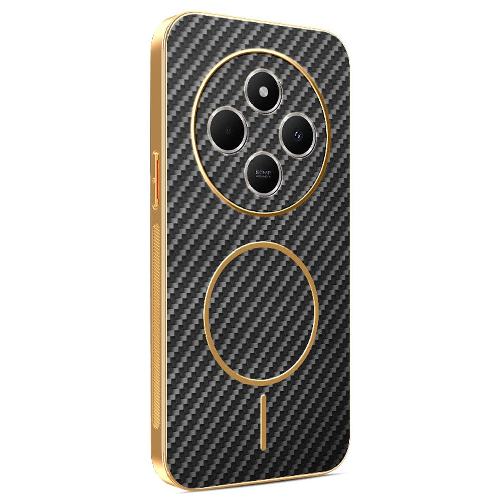 Phone Case For Xiaomi Redmi 14C 4G / 14R 5G / A4 5G / Poco C75 4G Carbon Fiber Textured Electroplated TPU Back Cover