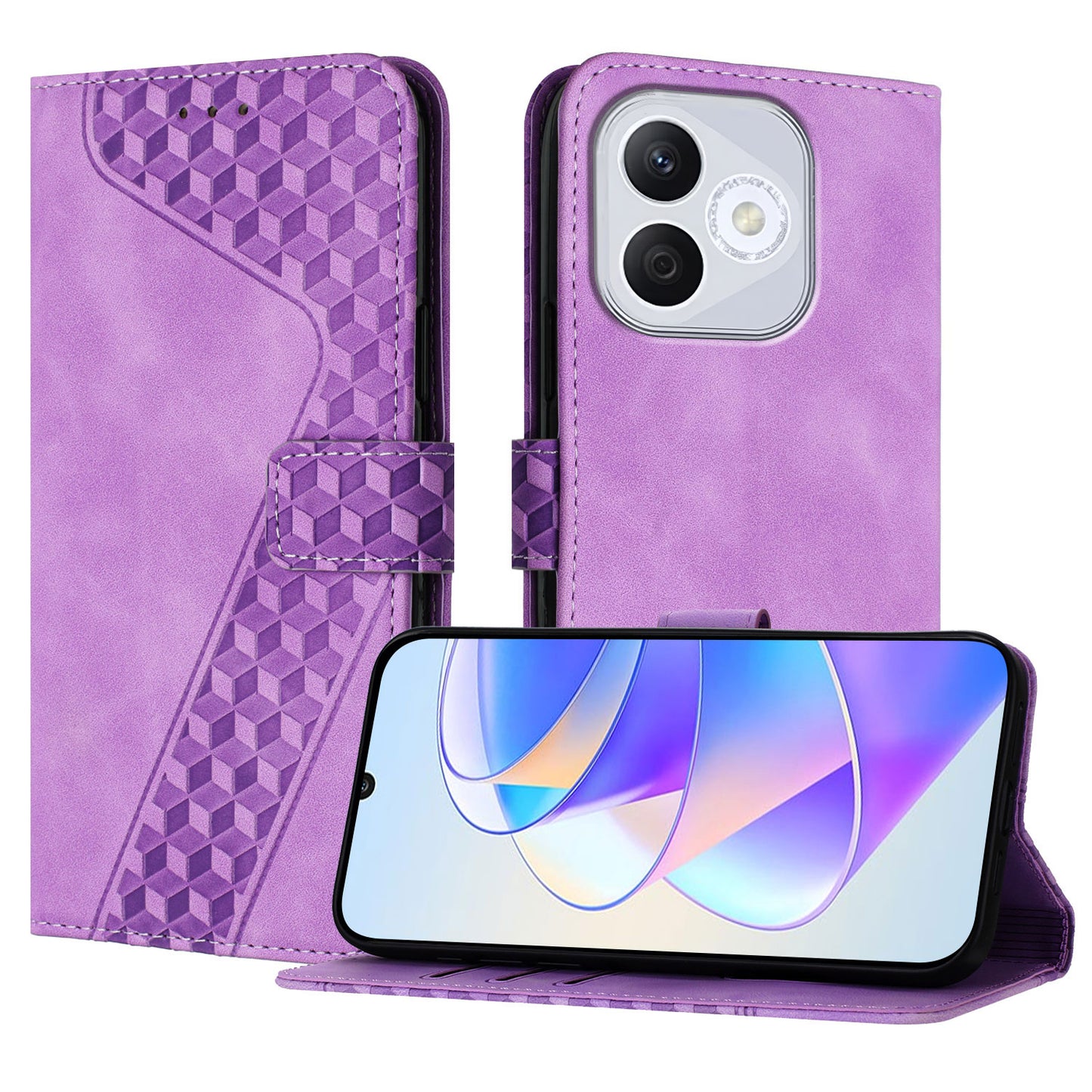 For Honor 400 Lite 5G Leather Case 7-Shaped Pattern Wallet Stand Shockproof Phone Cover