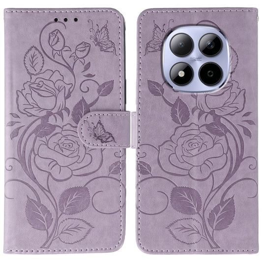 Xiaomi Redmi Note 15 Pro 5G (Global) Handyhülle – Brieftaschenständer, bedruckter Rosen-Schmetterling, PU-Leder