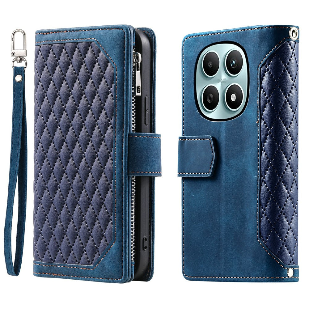 For Xiaomi Poco M8 5G / Redmi Note 15 5G (Global) Wallet Case Rhombus Stitching Line PU Leather Phone Cover with Wrist Strap