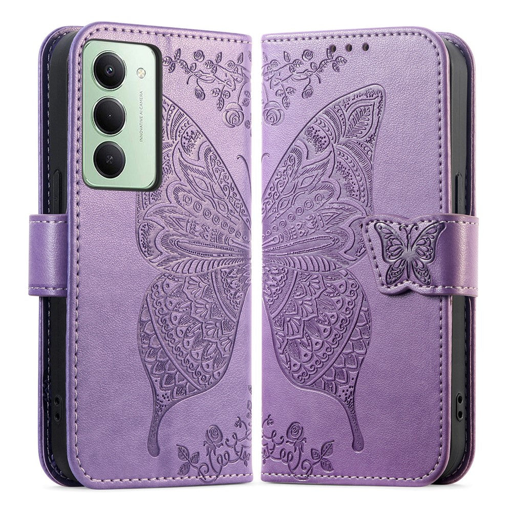 For Xiaomi Redmi 15 4G (EU) (171mm) Case with Strap Butterfly Pattern PU Leather Wallet Phone Cover