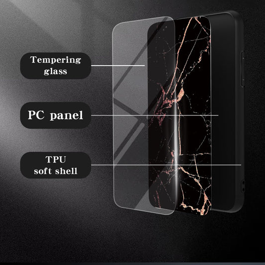 Xiaomi Redmi 15 5G (Global) (169mm) Handyhülle – Marmormuster gehärtetes Glas + PC + TPU