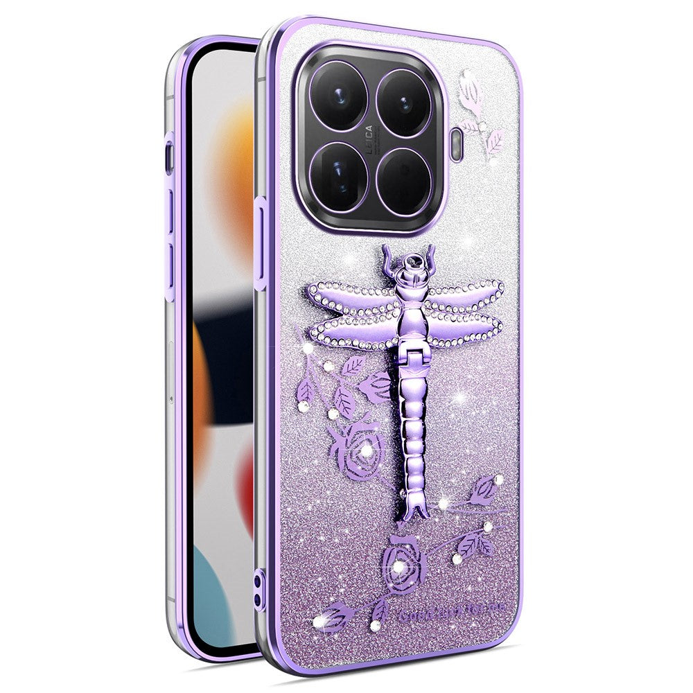 KADEM For Xiaomi 15T Pro Case Dragonfly Kickstand TPU Flowers Glitter Phone Cover