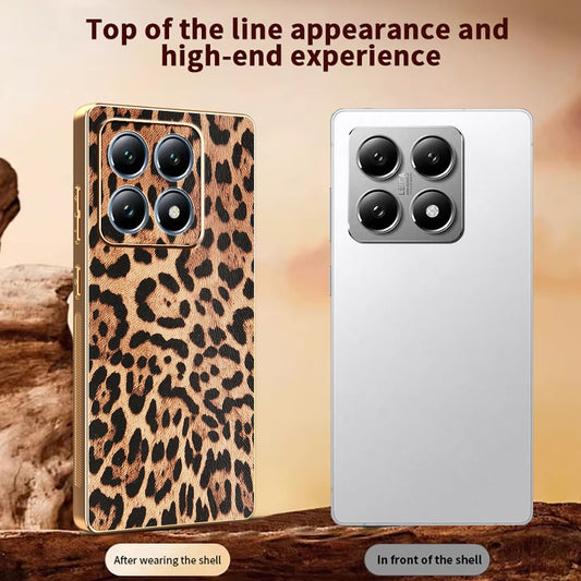 Xiaomi 15T Handyhülle – Leopardenmuster PU-Leder beschichteter PC + TPU-Galvanik