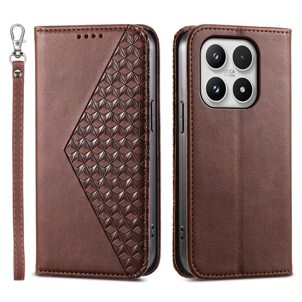 For Xiaomi 17 Case Calf Texture PU Leather Wallet Phone Cover with Wrist Strap