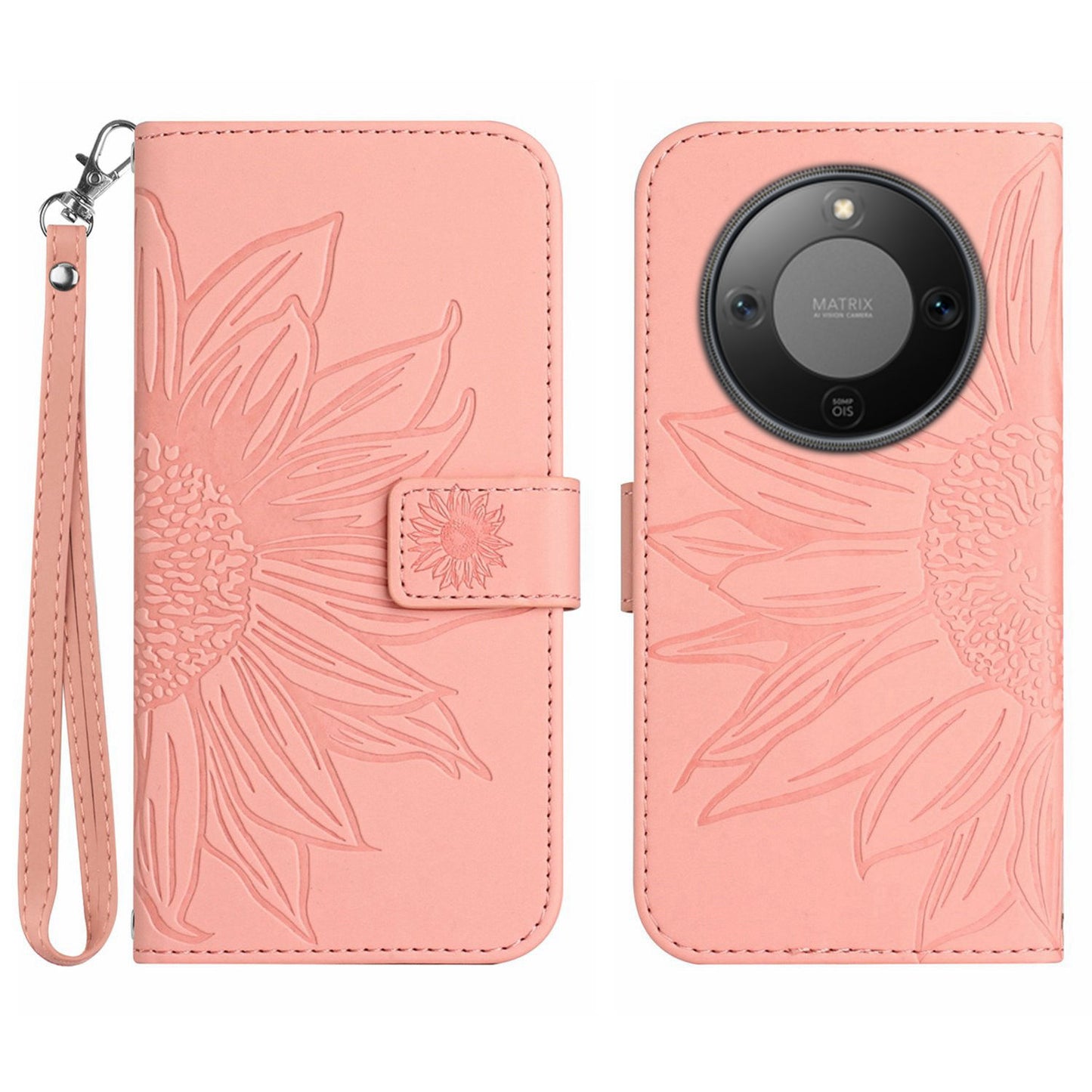 For Honor Magic8 Lite 5G / X9d 5G / X70 5G Case Sunflower Imprint Leather Wallet Phone Cover with Wrist Strap
