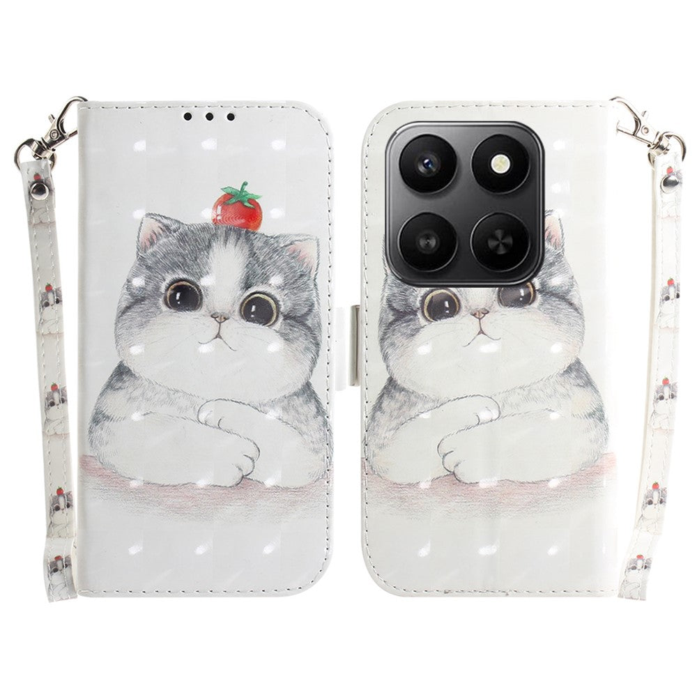 For Honor 400 Smart 5G / 4G / X7d 4G Case Pattern Printing Leather Wallet Phone Cover with Wrist Strap