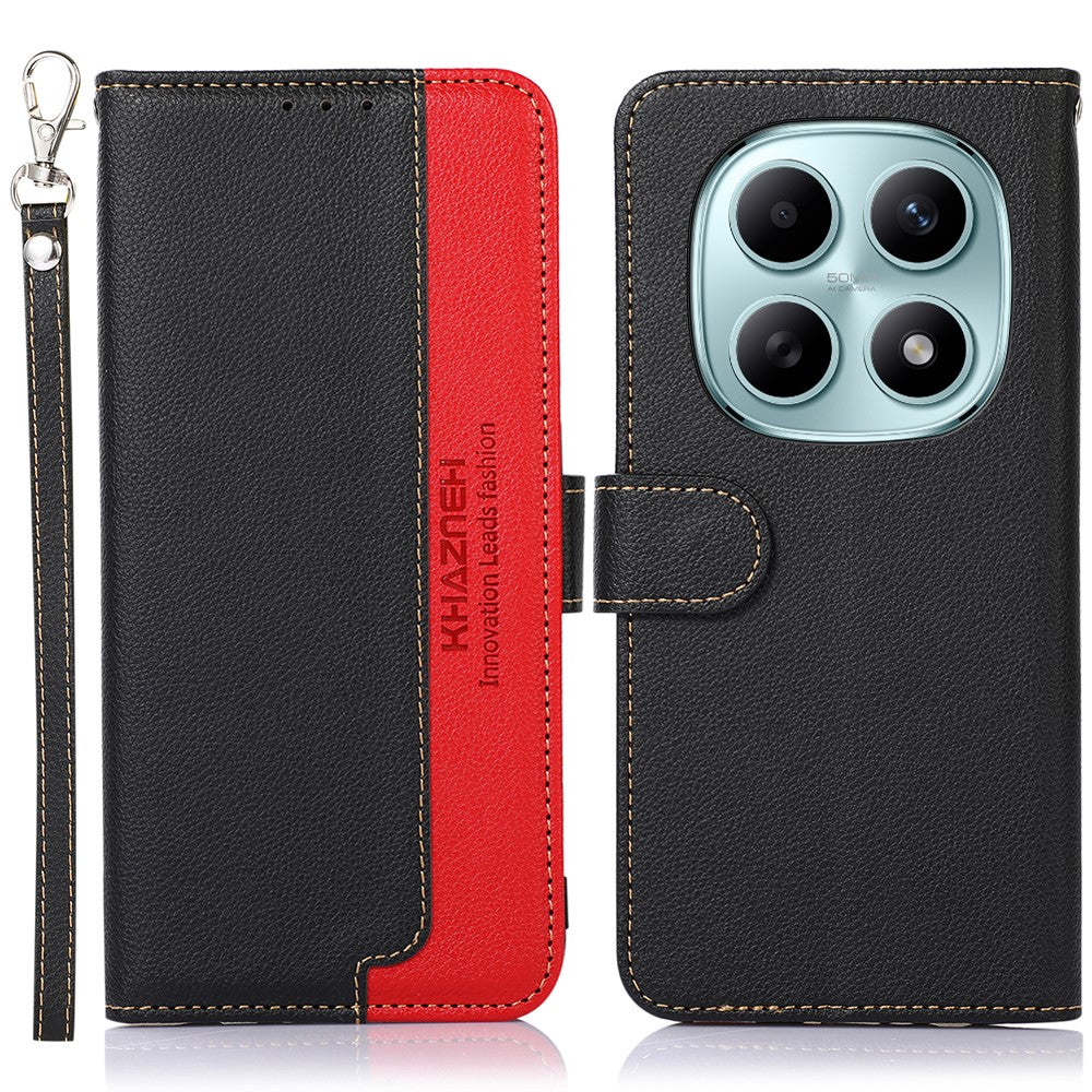 KHAZNEH For Xiaomi Poco M8 5G / Redmi Note 15 5G (Global) Case RFID Blocking Wallet Litchi Texture PU Leather Phone Cover with Strap