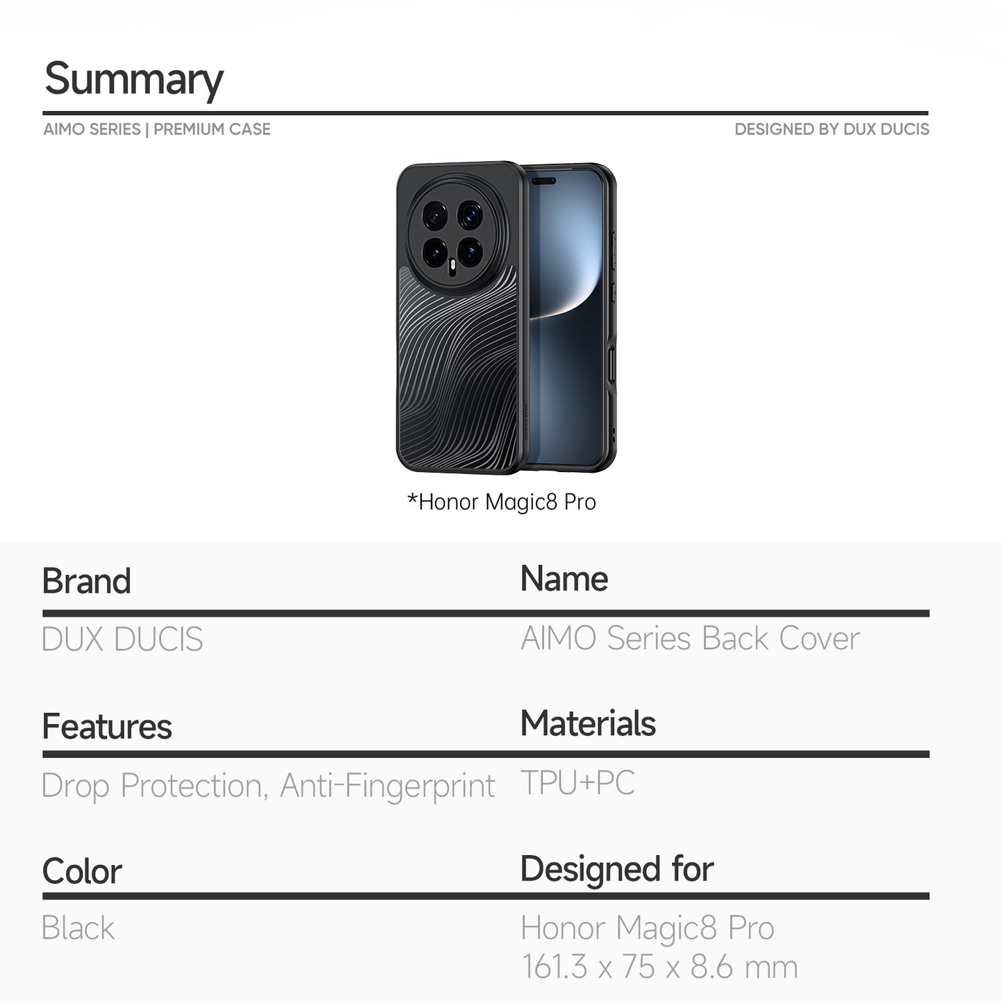 DUX DUCIS For Honor Magic8 Pro 5G Case Aimo Series TPU+PC Matte Drop-proof Phone Cover (REACH Certification)