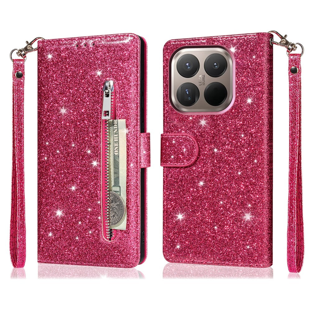 For Xiaomi 15T Stand Case Glitter Phone Leather Cover Zipper Pocket
