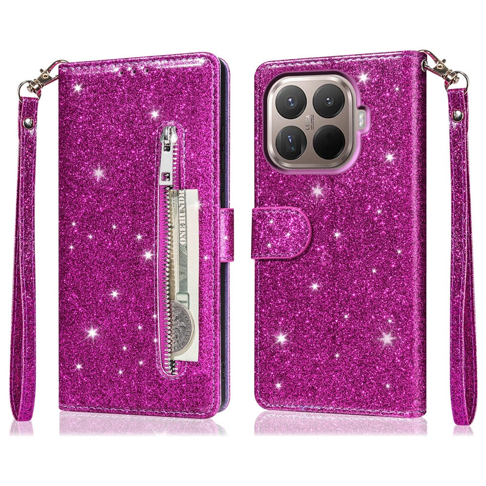 For Xiaomi 15T Pro Stand Case Glitter Phone Leather Cover Zipper Pocket