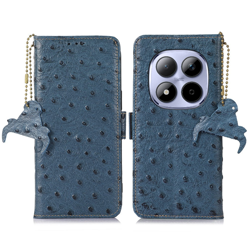 For Xiaomi Redmi Note 15 Pro 5G (Global) Case RFID Blocking Genuine Cow Leather Phone Case Ostrich Texture
