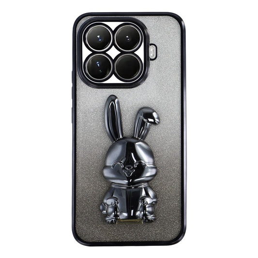 Xiaomi 15T Pro Handyhülle – Gehäuse aus galvanisiertem Glitzer-Kaninchen-PC + TPU- mit Ständer