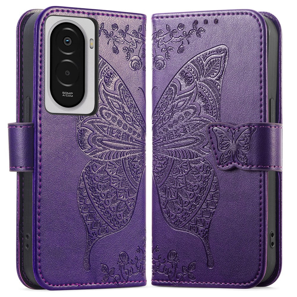 For Xiaomi Poco M7 4G (EU) (171mm) Case with Strap Butterfly Pattern PU Leather Wallet Phone Cover