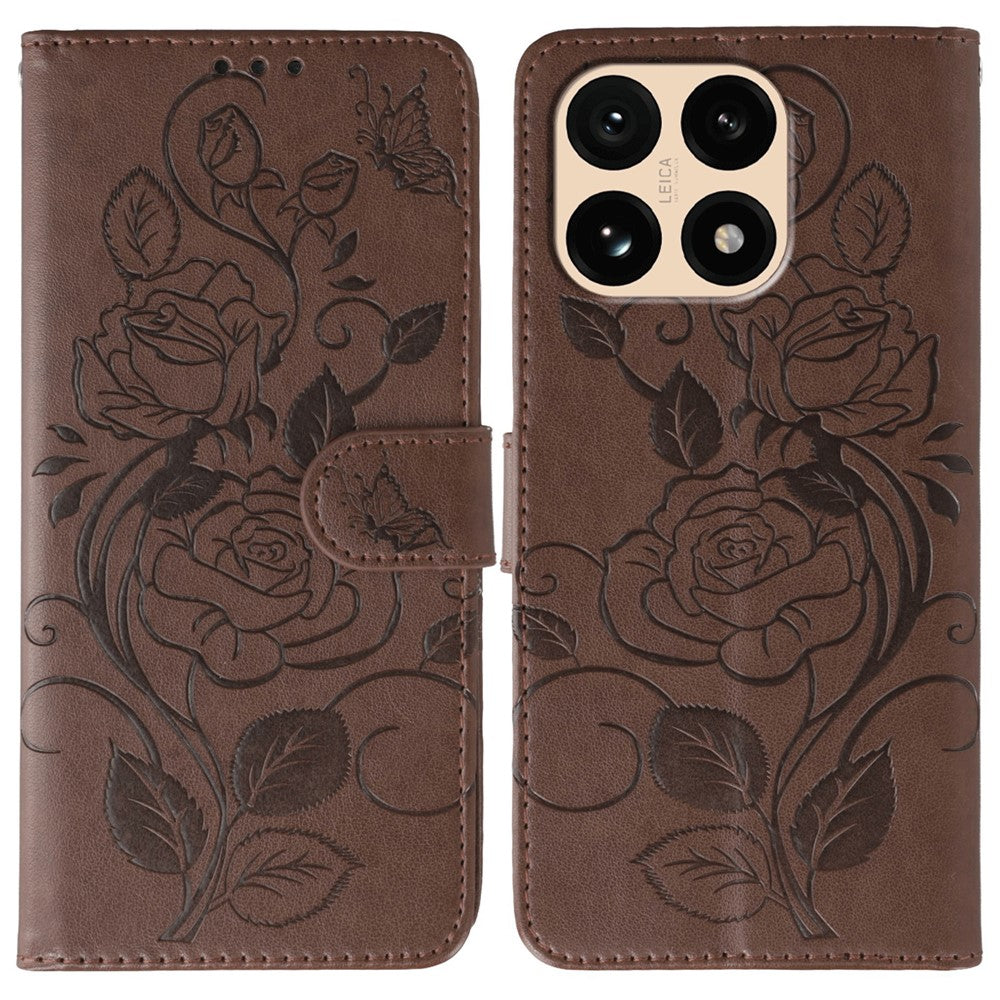 For Xiaomi 15T Case Wallet Stand Imprinted Rose Butterfly PU Leather Phone Cover