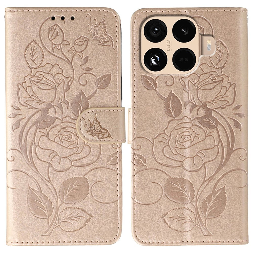 For Xiaomi 15T Pro Case Wallet Stand Imprinted Rose Butterfly PU Leather Phone Cover