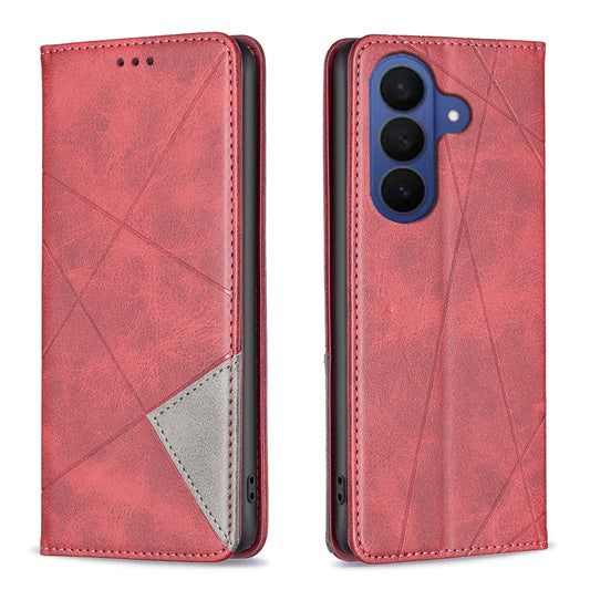 Galaxy S26 Handyhülle – Kartenfächer, Geometrie-Aufdruck, Leder