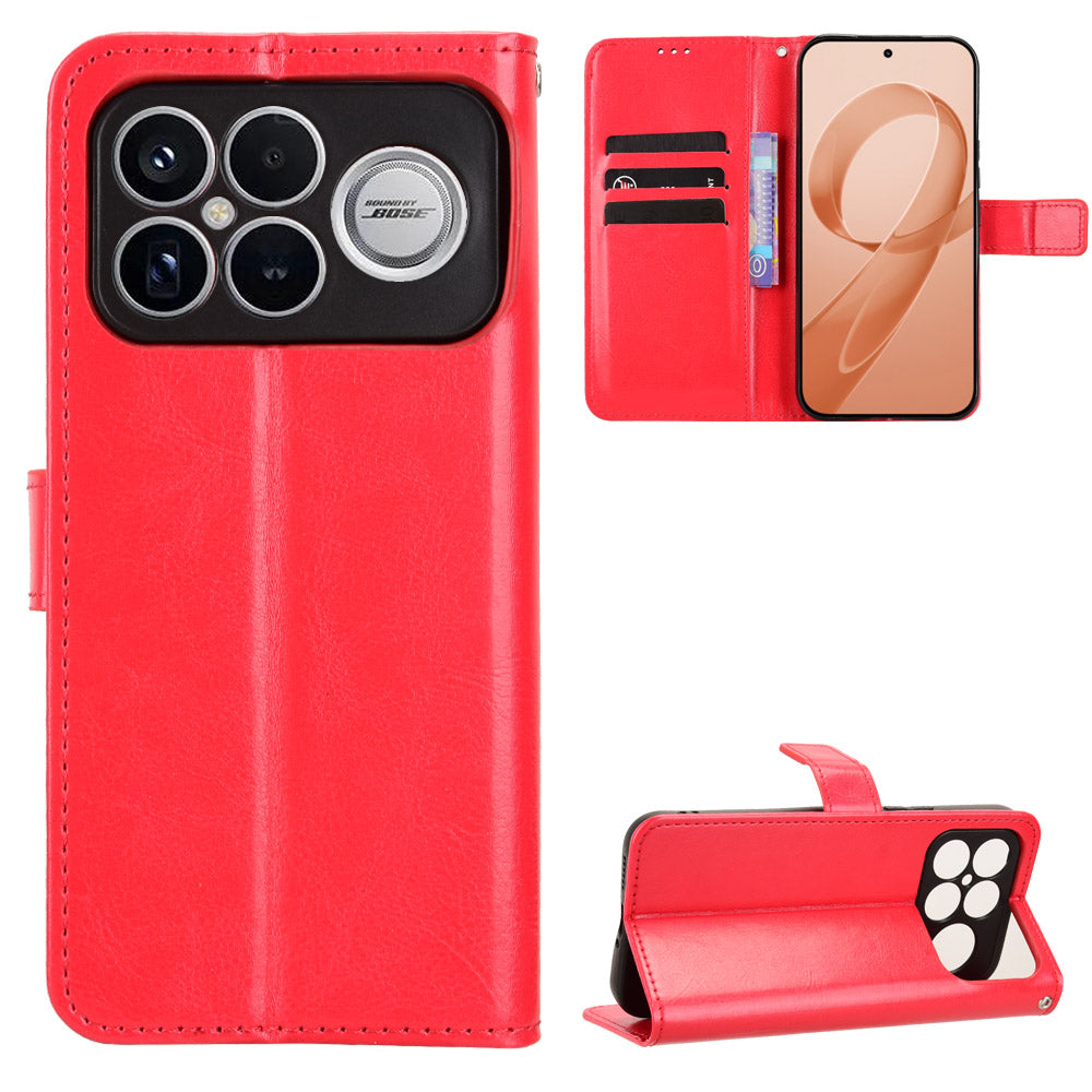 For Xiaomi Poco F8 Ultra / Redmi K90 Pro Max 5G PU Leather Case with Strap Crazy Horse Texture Phone Wallet Cover