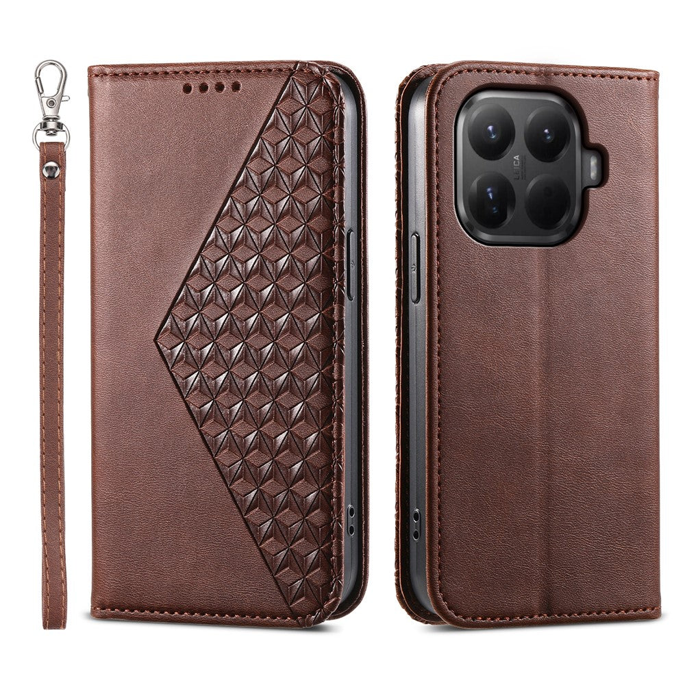 For Xiaomi 15T Pro Case Calf Texture PU Leather Wallet Phone Cover with Wrist Strap