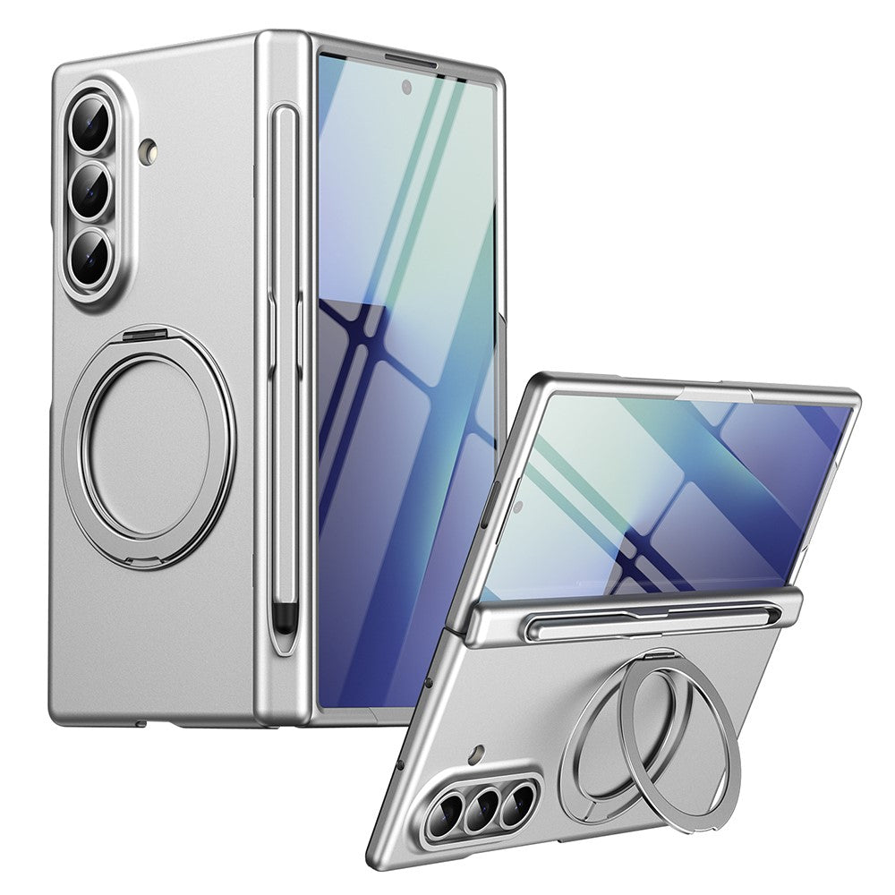 For Samsung Galaxy Z Fold7 5G Rotary Kickstand PC Phone Cover with Tempered Glass Film / Stylus
