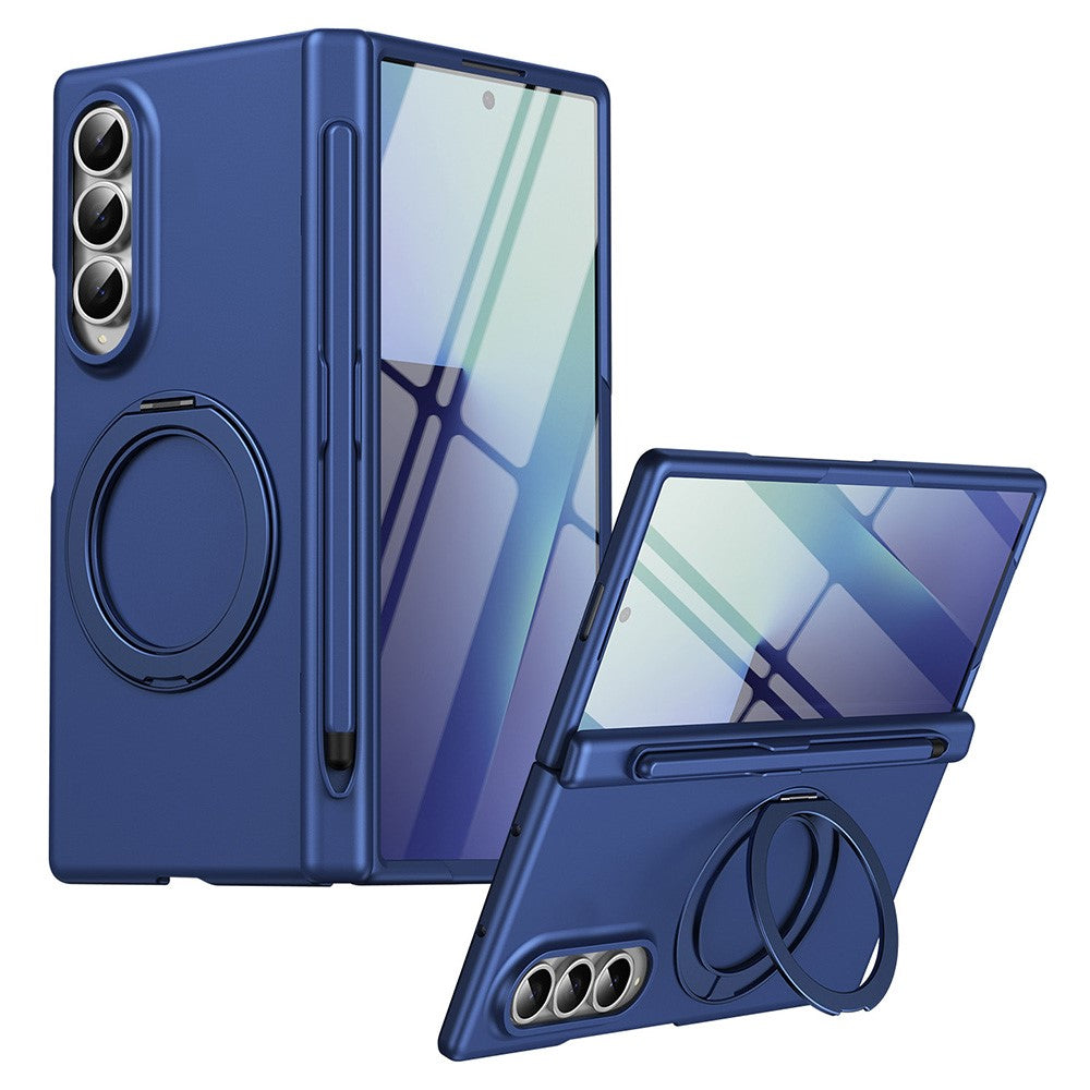 For Samsung Galaxy Z Fold3 5G Rotary Kickstand PC Phone Cover with Tempered Glass Film / Stylus