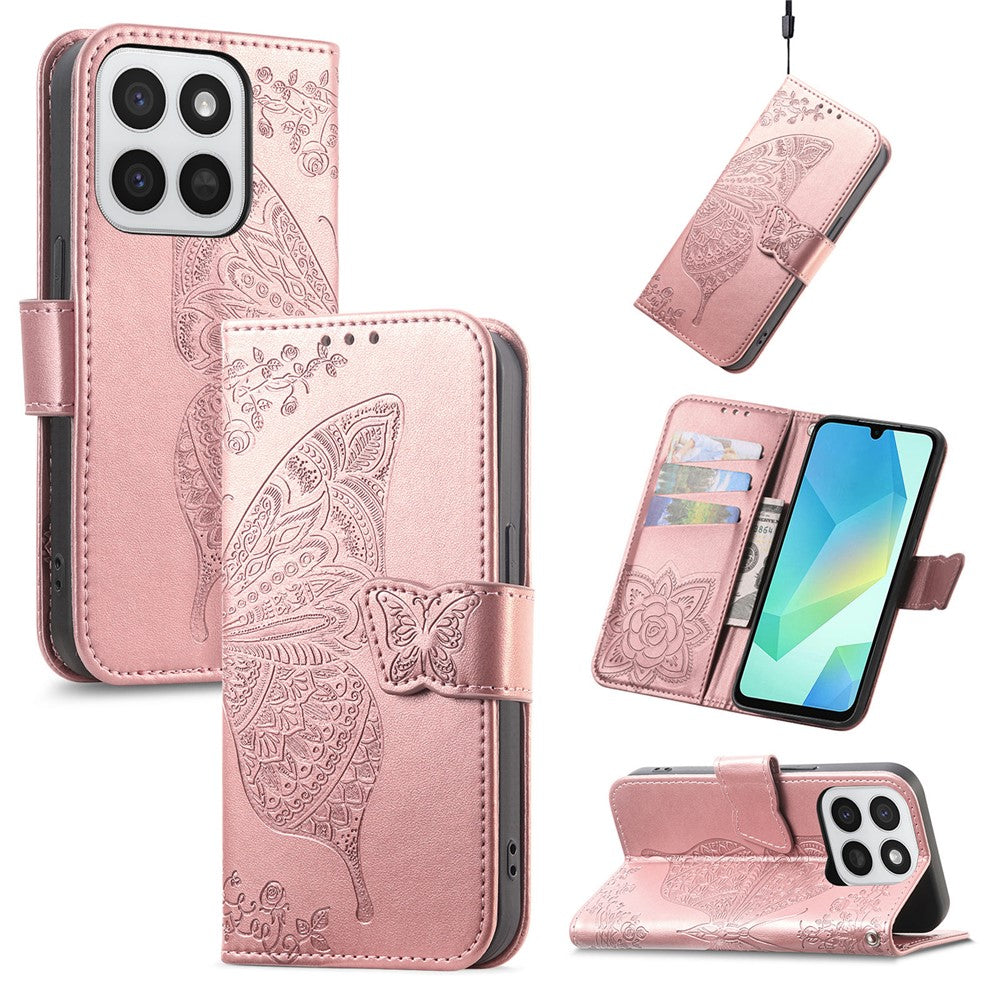Phone Case for Honor 400 Smart 5G / 400 Smart 4G / X7d 4G / X7d 5G with Strap Butterfly Pattern PU Leather Wallet Phone Cover
