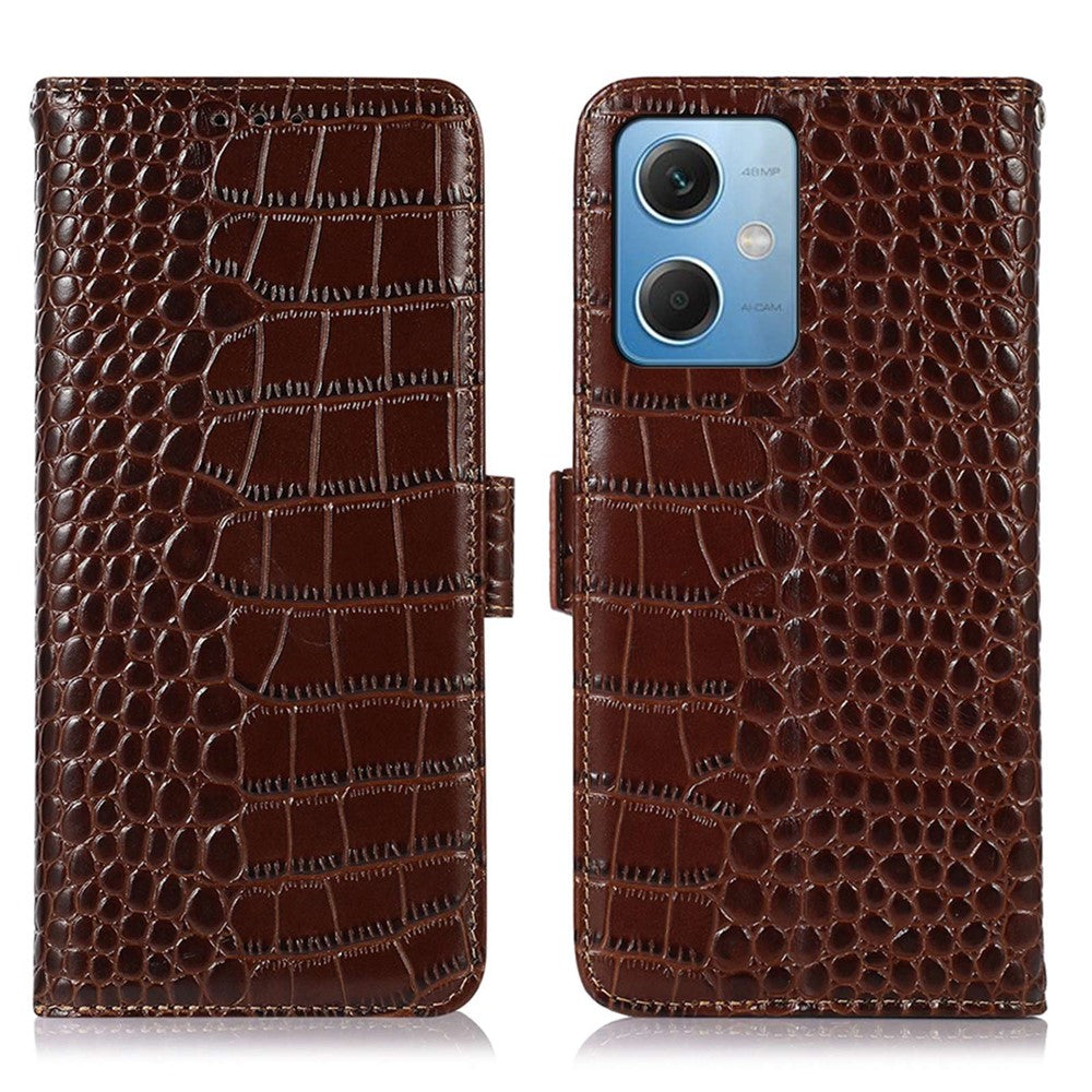 For Xiaomi Redmi Note 12 5G (Global) / (India) / (China) / Poco X5 5G Crocodile Texture Genuine Cowhide Leather Case Wallet Stand Phone Cover with RFID Blocking Function