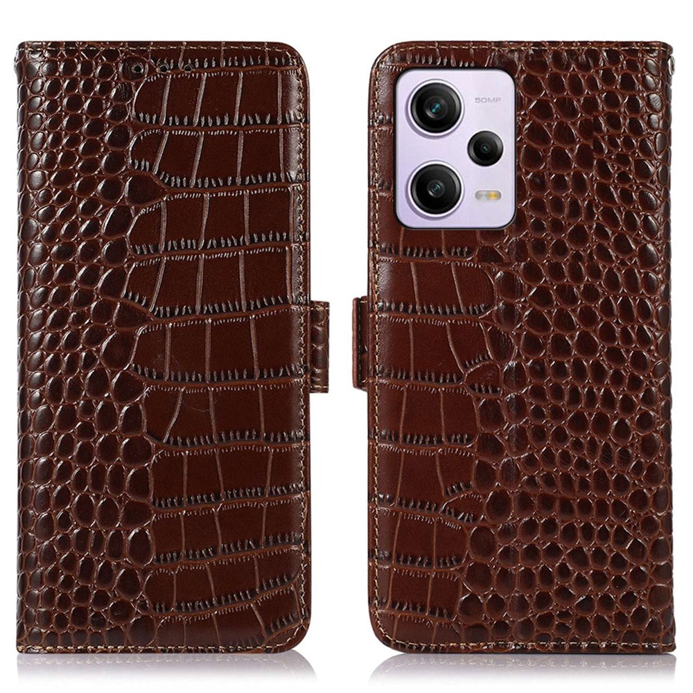 For Xiaomi Redmi Note 12 Pro 5G / Note 12 Pro Speed 5G / Poco X5 Pro 5G Crocodile Texture Genuine Cowhide Leather Case Wallet Stand Anti-theft Phone Cover with RFID Blocking Function