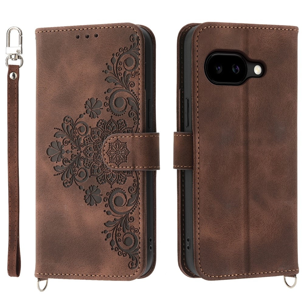 For Google Pixel 10a Case Flower Pattern PU Leather Wallet Phone Cover with Strap