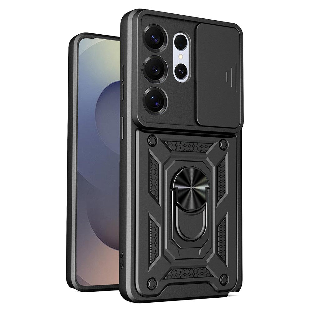 For Samsung Galaxy S26 Ultra Case with Slide Camera Lid PC + TPU Kickstand Phone Cover