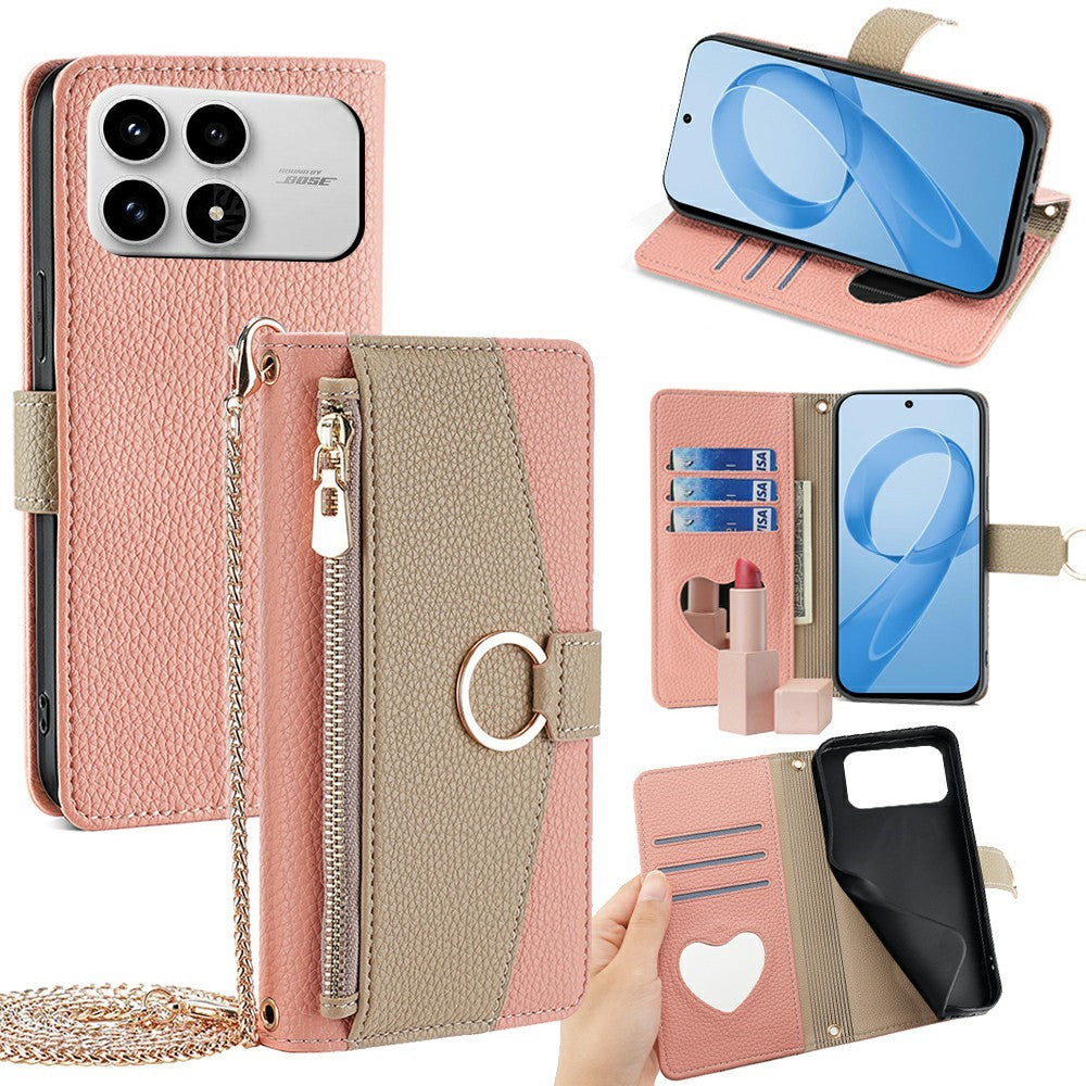 For Xiaomi Poco F8 Pro 5G / Redmi K90 5G Case Mirror Wallet Leather Phone Cover with Chain Shoulder Strap