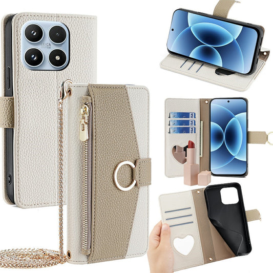 Xiaomi 17 Handyhülle – Spiegel Brieftasche Leder mit Kettenschultergurt