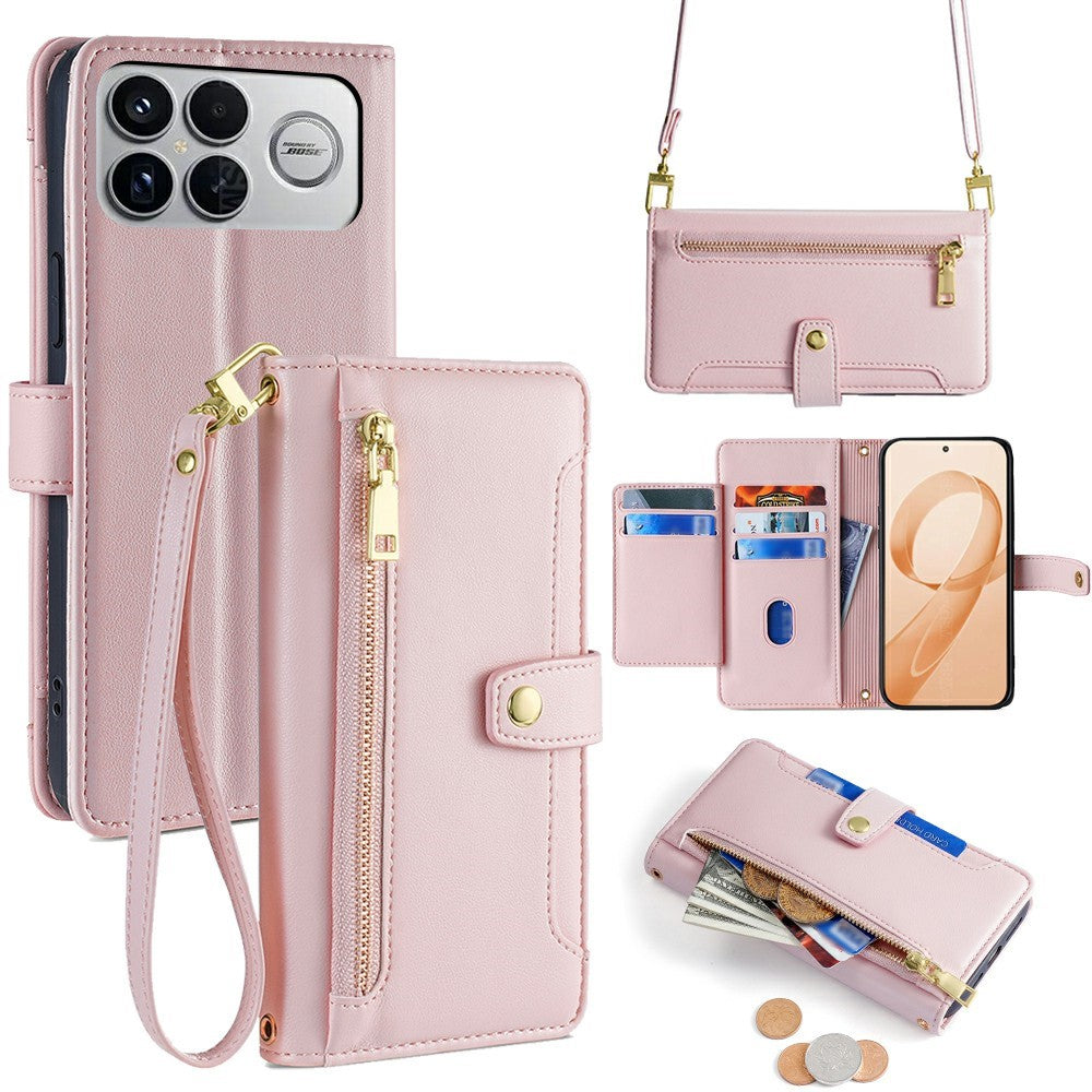 For Xiaomi Poco F8 Ultra / Redmi K90 Pro Max 5G Leather Case Zipper Pocket Wallet Phone Cover with 2 Straps