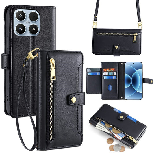 Xiaomi 17 Handyhülle – Ledertasche mit Reißverschlusstasche und 2 Riemen