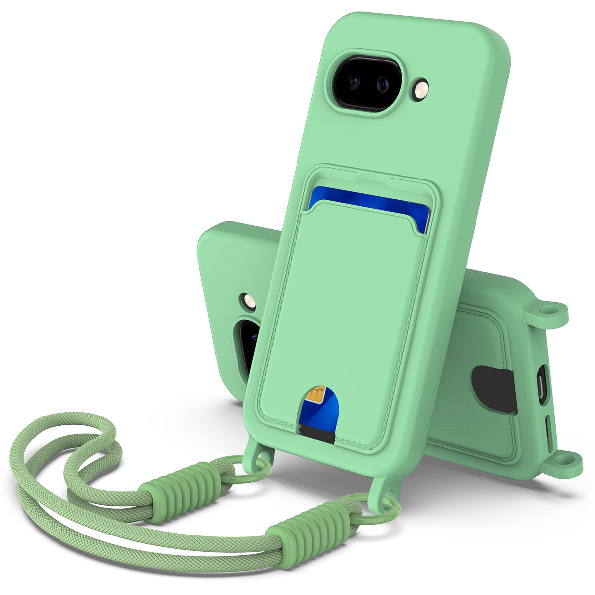 For Google Pixel 10a Liquid Silicone Case Phone Back Cover with Card Holder and Short Strap