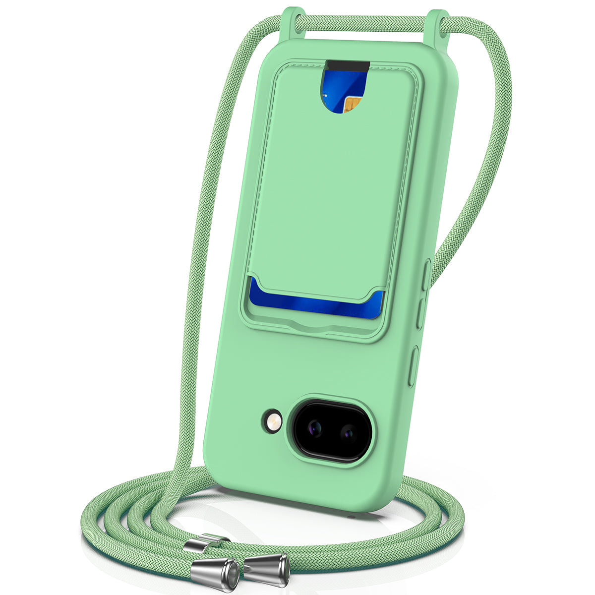 For Google Pixel 10a Case Liquid Silicone Card Holder Back Phone Cover with Lanyard