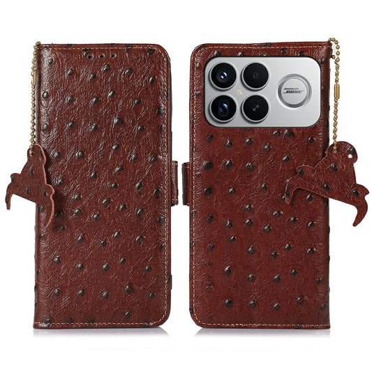 For Xiaomi Poco F8 Ultra / Redmi K90 Pro Max 5G Case RFID Blocking Genuine Cow Leather Phone Case Ostrich Texture