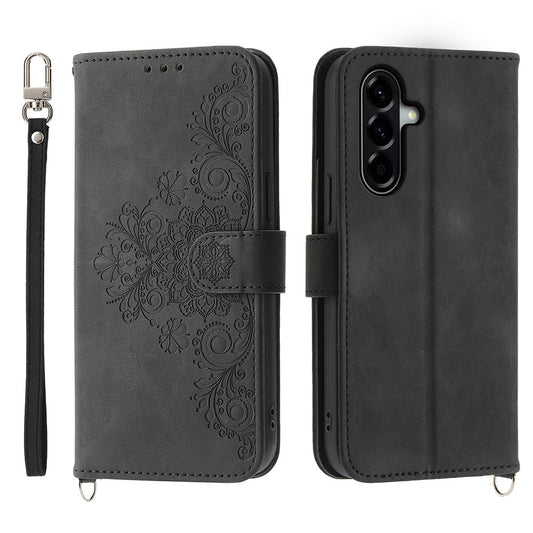 Galaxy A37 5G Handyhülle – Blumenmuster PU-Leder-Geldbörsen- mit Riemen