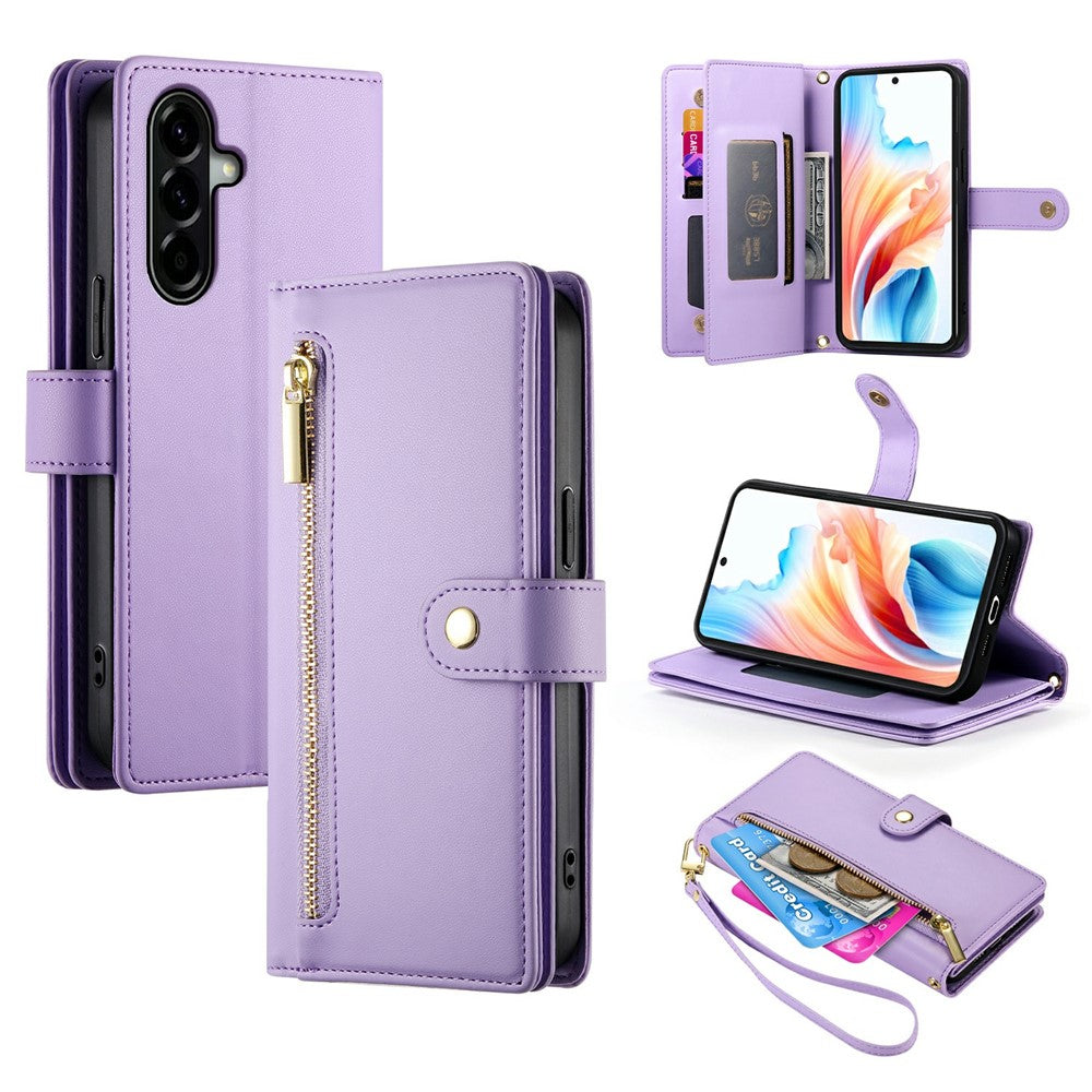 For Samsung Galaxy A37 5G Case Zipper Pocket Wallet Leather Phone Cover with Straps