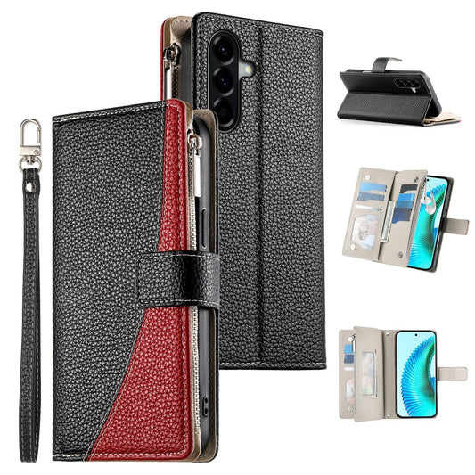 Galaxy A37 5G Handyhülle – Fall Reißverschluss Brieftasche Farbe Spleißen Leder Flip mit Riemen