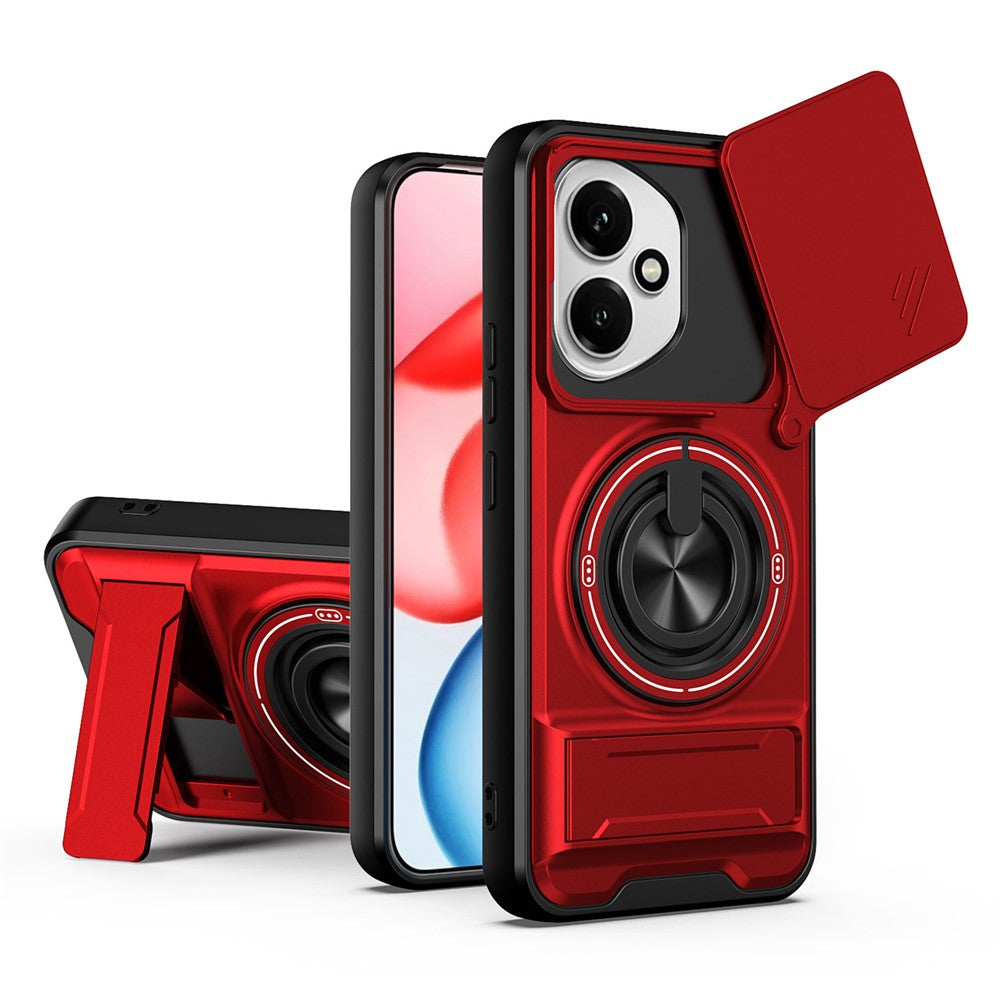 For Honor 400 5G (Global) Magnetic Case Ring Holder Foldable Kickstand TPU PC Phone Cover with Camera Lens Slider