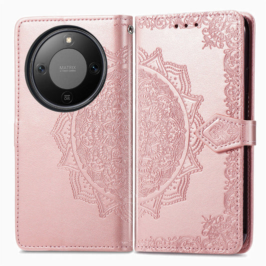 Honor X70 5G / Honor X9d 5G / Honor Magic8 Lite 5G Wallet-Handyhülle – Aus geprägtem Mandala-Leder, mit Magnetverschluss & Klappverschluss