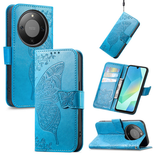 Honor X70 5G / Honor X9d 5G / Honor Magic8 Lite 5G Handyhülle – mit Riemen, Schmetterlingsmuster, PU-Leder, Brieftaschen