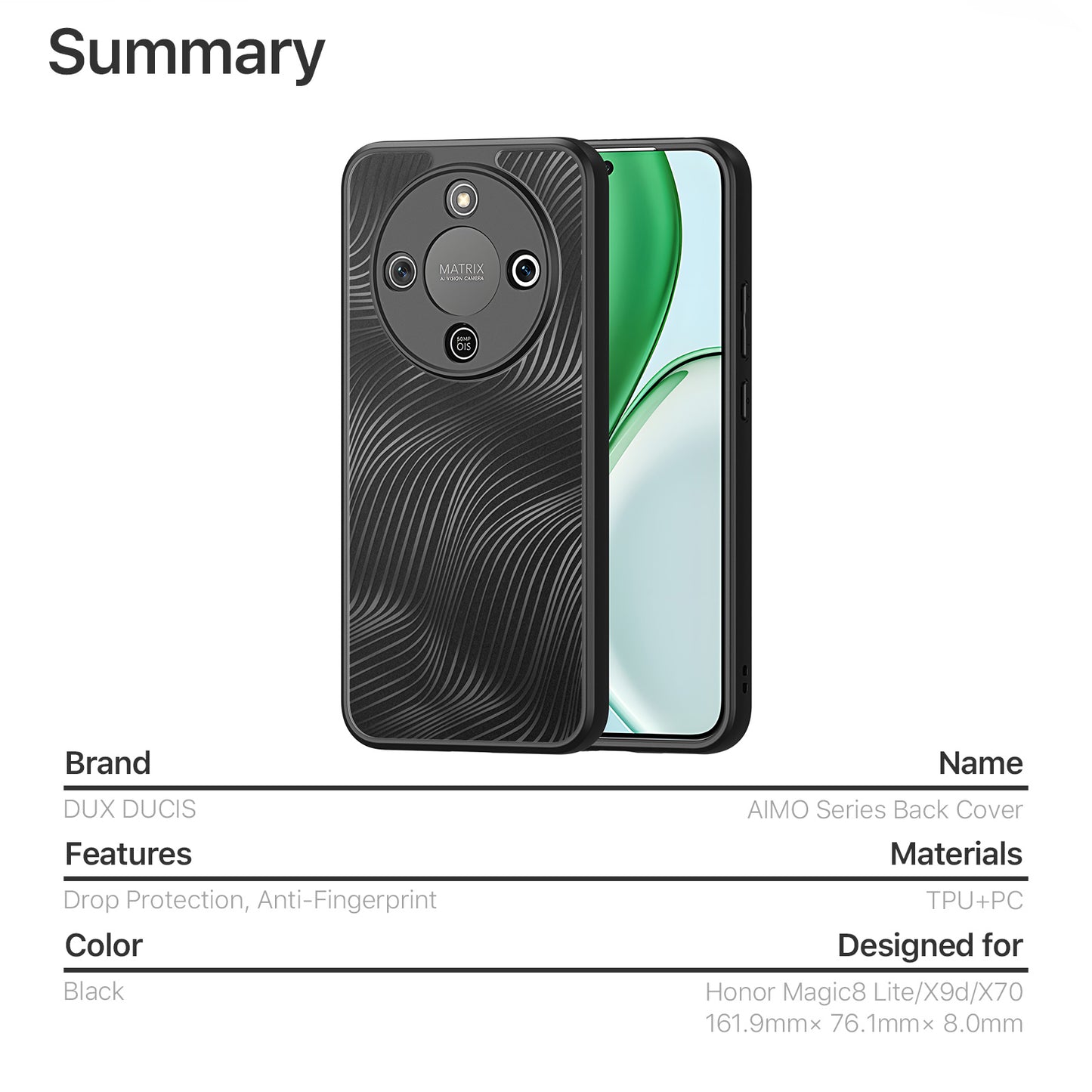 DUX DUCIS For Honor X9d 5G / Honor X70 5G / Honor Magic8 Lite 5G Case Aimo Series TPU+PC Matte Drop-proof Phone Cover (REACH Certification)