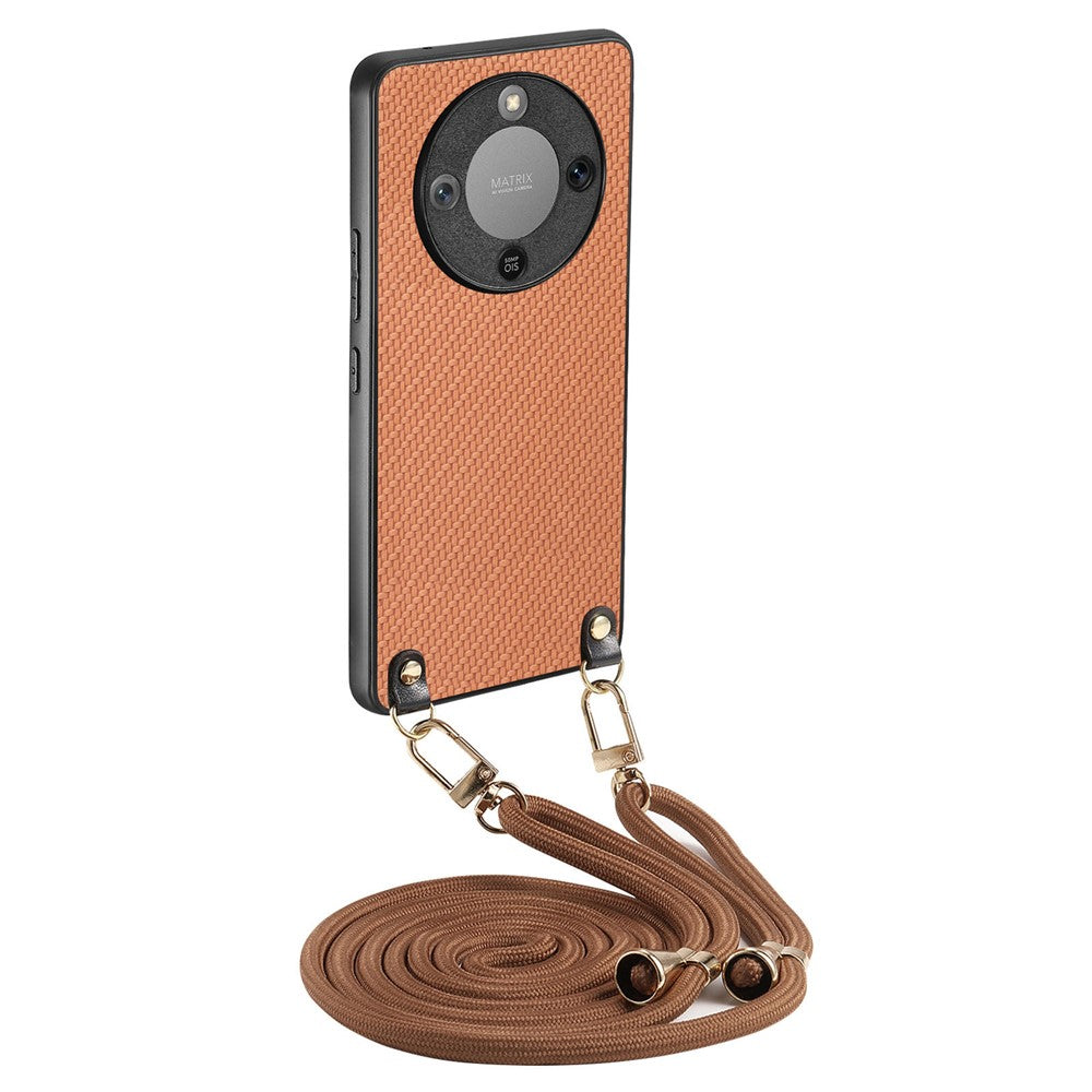 Hybrid Phone Case For Honor Magic8 Lite 5G / X9d 5G / X70 5G Carbon Fiber Texture Back Cover with Adjustable Strap