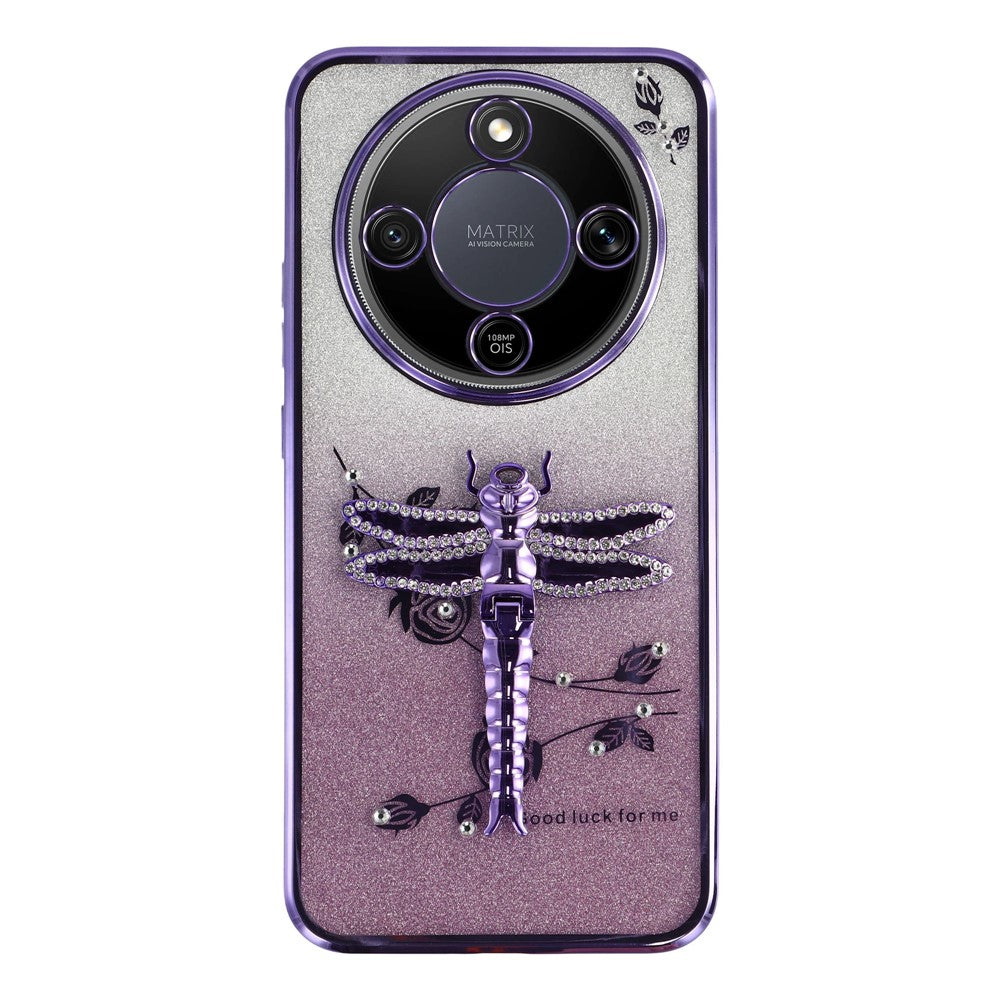 KADEM Phone Case For Honor Magic8 Lite 5G / X9d 5G / X70 5G Dragonfly Kickstand TPU Flowers Glitter Phone Cover
