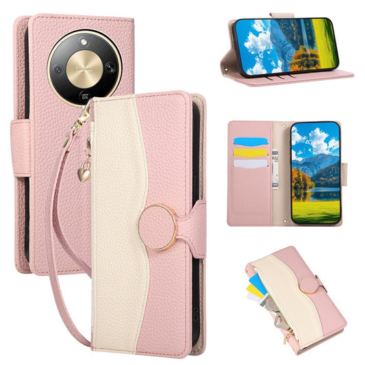 Honor X70 5G / Honor X9d 5G / Honor Magic8 Lite 5G Wallet-Handyhülle – mit Reißverschlussfach, mit Riemen, aus PU-Leder
