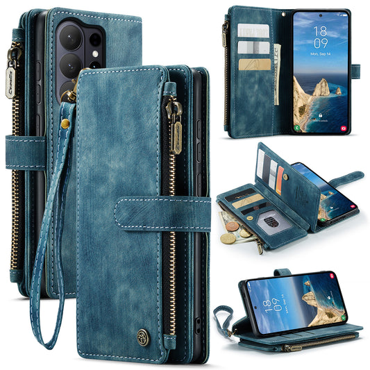 Galaxy S26 Ultra Handyhülle – CASEME Handyhüllen mit Riemen, C30-Reißverschluss, mehrere Kartenfächer, PU-Lederbezug