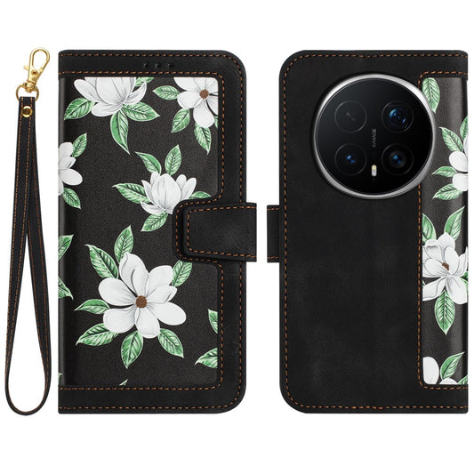 Honor Magic8 Pro 5G Wallet-Handyhülle – Aus PU-Leder, mit Blumenmuster & Kartenfächern