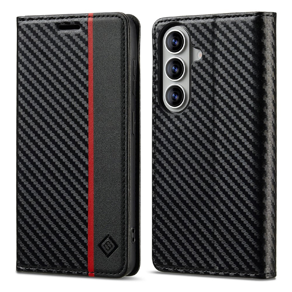 LC.IMEEKE For Samsung Galaxy S26 Wallet Case Carbon Fiber Texture Leather Phone Cover